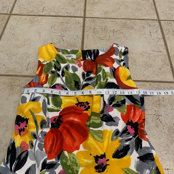 DressBarn Floral Print Sleeveless Dress | Yellow, Red, Gray | Size 10 - Picture 3 of 5